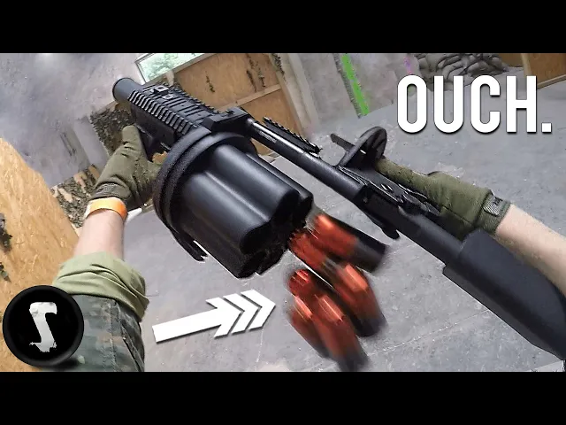 airsoft players get f@#€d up by painful 40mm grenade launcher!